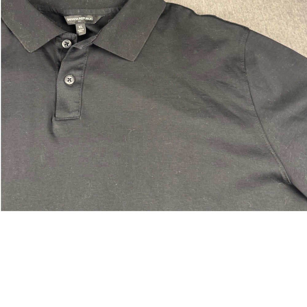 Banana Republic Mens XL Black Short Sleeve Cotton Polo Shirt Solid Casual Top